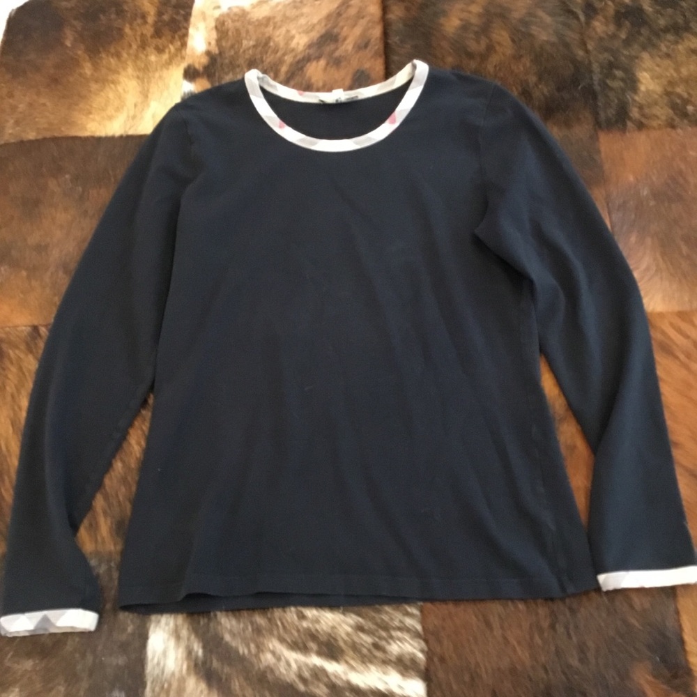 Burberry Black Long Sleeve Tee with White Trim